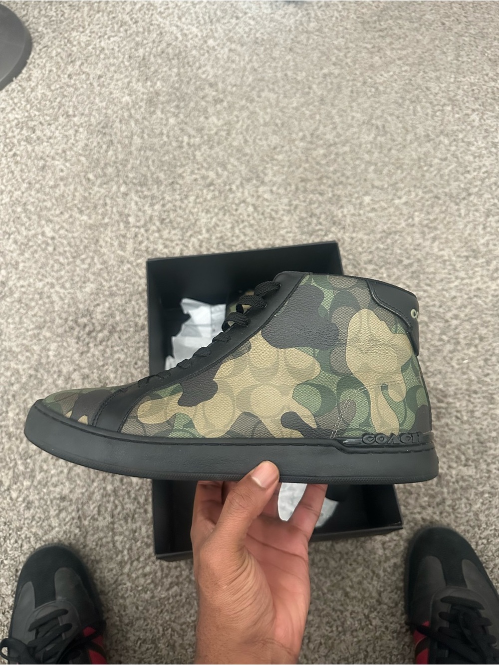 Coach Men's Camouflage High-Top Sneakers in Olive Green and Black - Picture 2 of 8